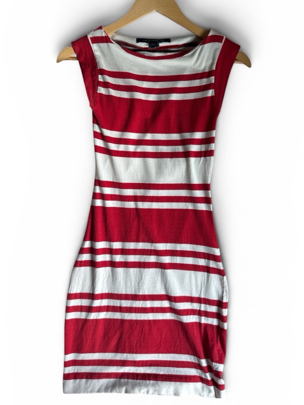 Red & White Striped Boat Neck Dress